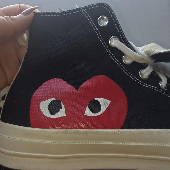🌸Converse X Comme Des Garcon |Black High-Top Sneakers with Red Heart 11 - Picture 8 of 14